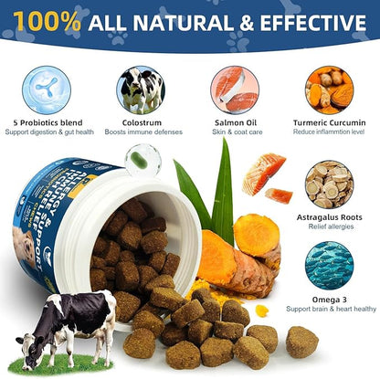 Dogs Allergy & Itch Relief Chews, Dog Probiotics for Skin & Immune Support Helps Relieve Itchy Skin & Ear, Dog Allergy Supplement for Paw Licking, Itching Skin Relief with Colostrum, Fish Oil (Brown)