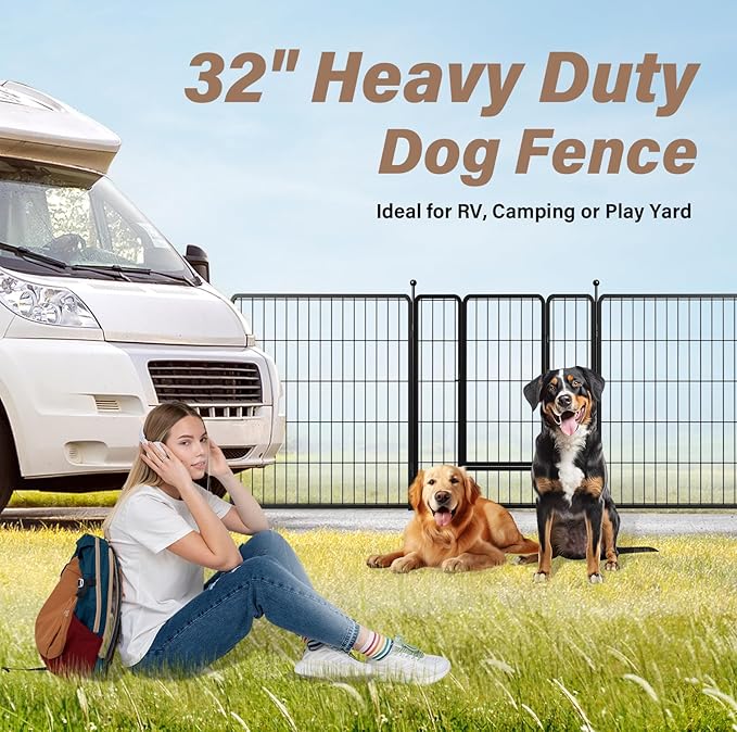 Simple Deluxe Dog Playpen Outdoor, Portable Dog Playpen for Travel, Camping, 32" Height 16 Panels Heavy Duty Dog Pen for Small/Medium Dogs, Black