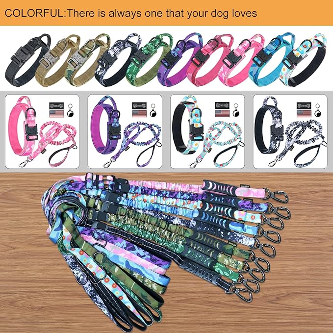 Hotsky Tactical Dog Collar, Adjustable Military Training Nylon Airtag Collar with Handle and Heavy Duty Metal Buckle for Medium Large Dogs, with Airtag Holder and Two Patches（Pink Camo,M）