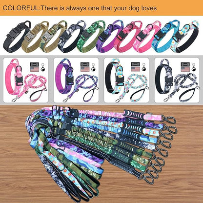Hotsky Tactical Dog Collar, Adjustable Military Training Nylon Airtag Collar with Handle and Heavy Duty Metal Buckle for Medium Large Dogs, with Airtag Holder and Two Patches（Pink Camo,M）