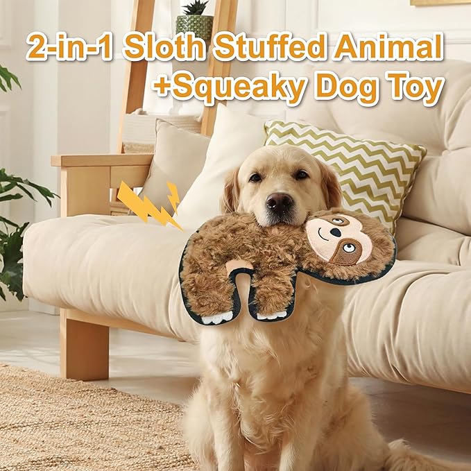 Brown Sloth Plush Squeaky Dog Toy for Chewers Puppy Teething Chew Toy Cute Soft Funny Durable Stuffed Animal Interactive Fetch Dog Toy for Small Medium Large Dogs Toy Gift 22cm/8.66in