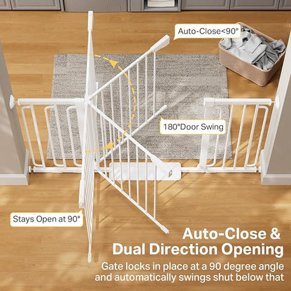 Cumbor Extra Wide Baby & Pet Gate Set, 29.7-48" & 36.6-59" Gates with Dual-Lock, Auto-Close, One-Hand Operation for Stairs, Hallways & Doorways