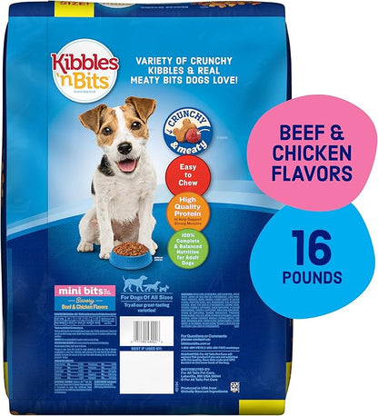 Kibbles 'N Bits Small Breed Mini Bits Savory Beef & Chicken Flavors Dog Food, 16-Pound(Pack of 1)