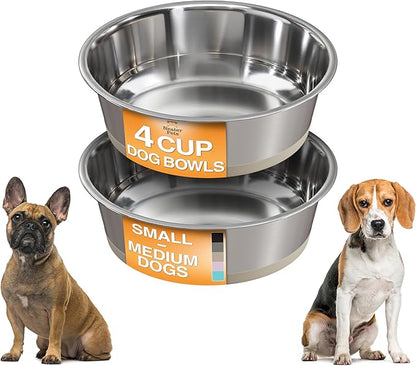 Neater Pet Brands Stainless Steel Dog Bowls with Non-Slip Rubber Bottom – Set of 2, 4 Cup (32 oz), Tan - Heavy Duty Metal Dog Bowl, Dishwasher Safe, Food or Water Bowl, Ideal for Medium Dogs