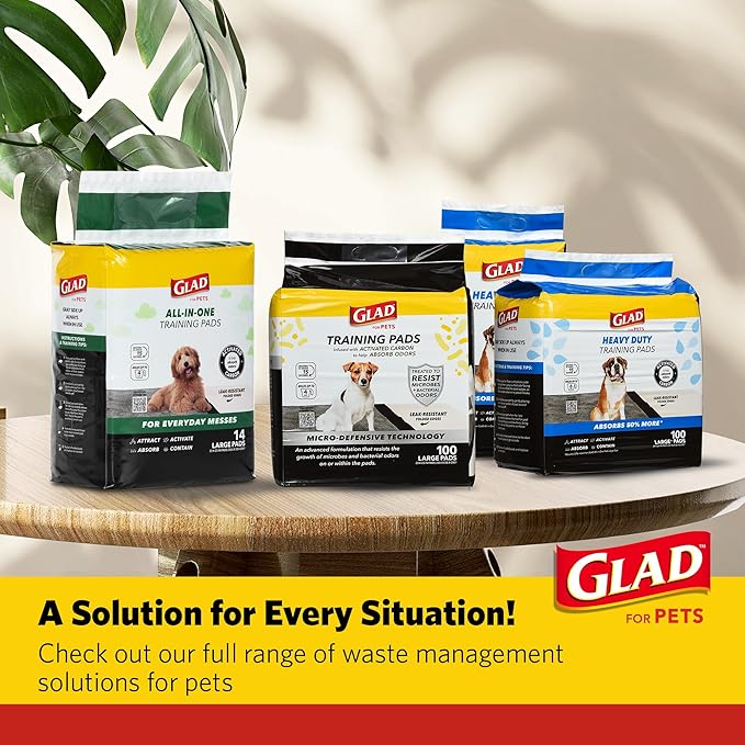 Glad for Pets Black Charcoal Puppy Pads - Super Absorbent Disposable Dog Pee Pad, Potty Training, Dog Crate and Indoor Use 23" x 23" - 30 Count - 6 Pack