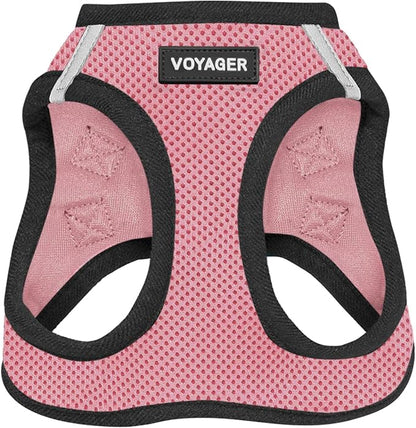 Best Pet Supplies Voyager Step-in Air Harness - All Weather Mesh, Reflective, No Pull Harness for Dogs, Cats - Secure with Hook & Loop Fastener, Buckle, Double D-Rings - Pink/Black Trim, XXXS