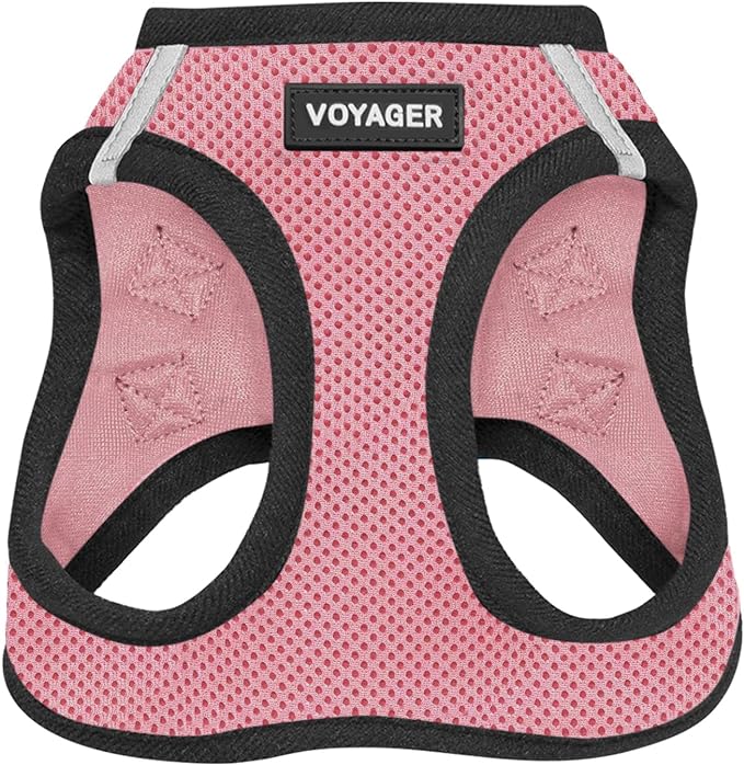 Best Pet Supplies - All Weather Mesh/Plush, Reflective, No Pull Harness for Small, Medium Dogs, Cats - Secure with Hook & Loop Fastener, Buckle, Double D-Rings - Pink/Black Trim, M