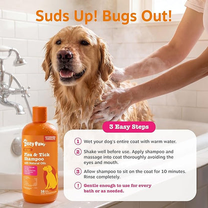 Zesty Paws Flea and Tick Shampoo for Dogs - Veterinarian Formulated Flea Shampoo for Dogs to Kill Fleas, Ticks & Their Eggs - Soothes Itchy & Irritated Dog Skin - Cedarwood, Rosemary & Peppermint Oil