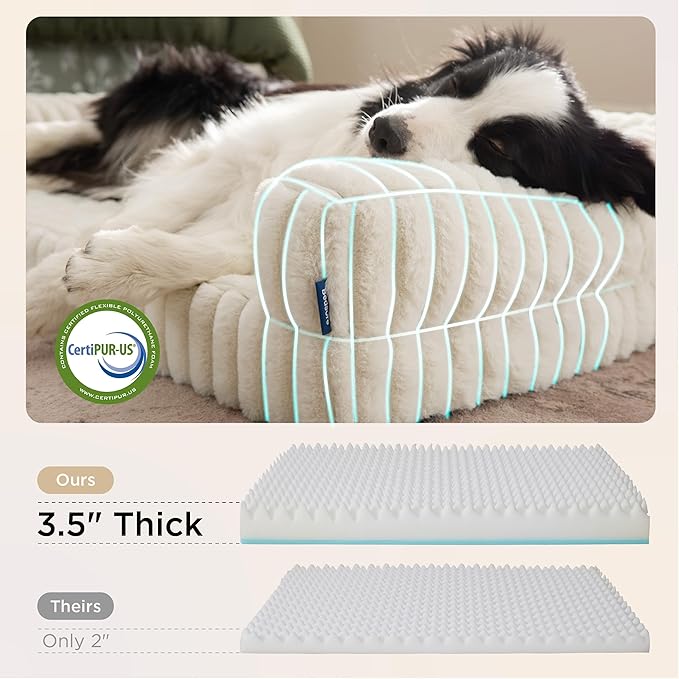 Bedsure ComfyFleece™ Orthopedic Dog Beds for Extra Large Dogs, Waterproof Memory Foam XL Pet Bed with Sides, Non-Slip and Egg-Crate Foam Big Dog Couch Sofa with Washable Corduroy Cover, Cream