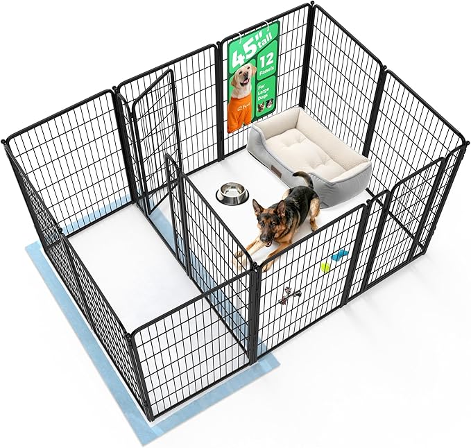 FXW Homeplus Unleashed Indoor Dog Playpen - Stress-Free and Safe Play, Heavy Duty 45 Inch 12 Panels with Connectors (Pack of 2) for Puppy and Small Dogs, Black│Patented