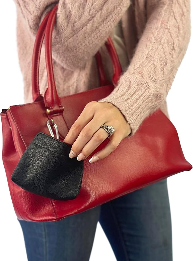 Small Dog Treat Pouch – Slim Vegan Leather Magnetic Pocket Dog Treat Bag for Walking & Training – Discreet Clip On Treat Pouch for Leash, Waistband or Pocket – Mess Free Storage (Black/Red)