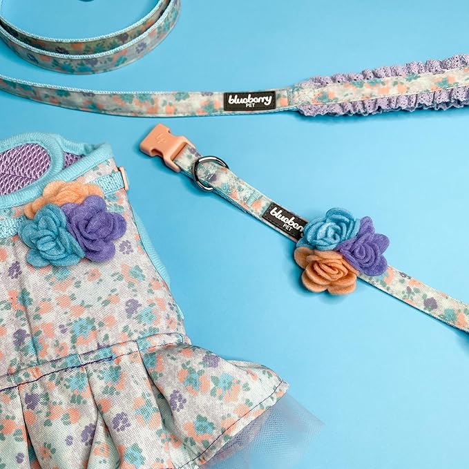 Blueberry Pet New Soft & Comfy Made Well Lovely Floral No Pull Mesh Dog Costume Harness Dress in Lavender, Chest Girth 19"-21", Small, Adjustable Harnesses for Dogs