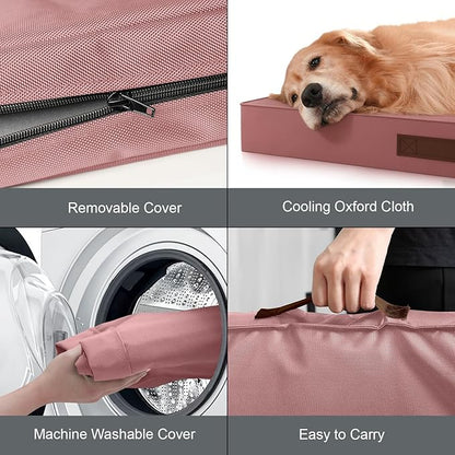 Outdoor Dog Bed for Small Dogs, Waterproof Dog Crate Bed for Medium Dogs Cats, Orthopedic Egg Crate Foam Pet Bed with Washable Removable Oxford Cover, Pink