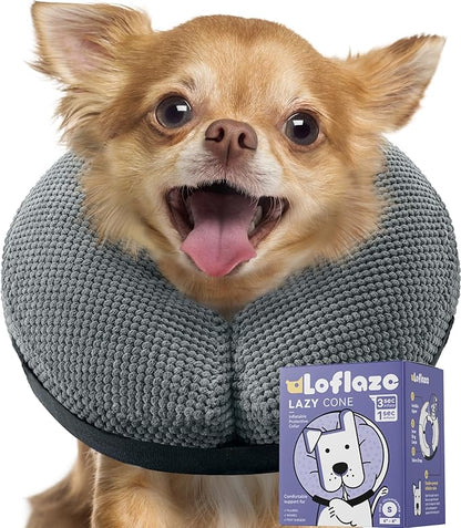 Loflaze Soft Inflatable Dog Cone Collar Alternative After Surgery - Dog Neck Donut E Collar for Large Medium Small Dogs Cats Post Surgery - Recovery Collar to Stop Licking - Grey, S