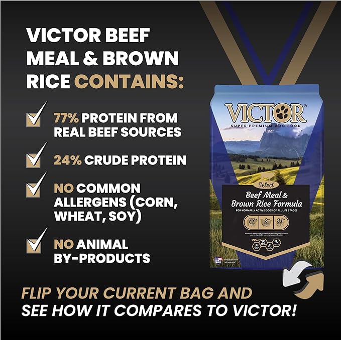 VICTOR Super Premium Dog Food – Select Beef Meal & Brown Rice Formula for Immune and Gut Health – Gluten-Free Beef Meal Dry Dog Food for All Normally Active Dogs of All Life Stages, 15 lbs