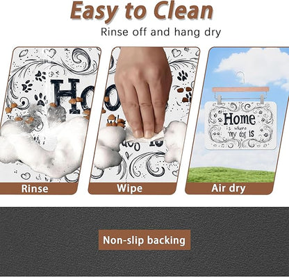 Home is Where My Dog is Dog Food Mat for Floors,Absorbent Quick-Dry Pet Feeding Mat,Cat Dog Bowl Mats for Food and Water,Non-Slip Pet Accessories Supplies 16"x24"