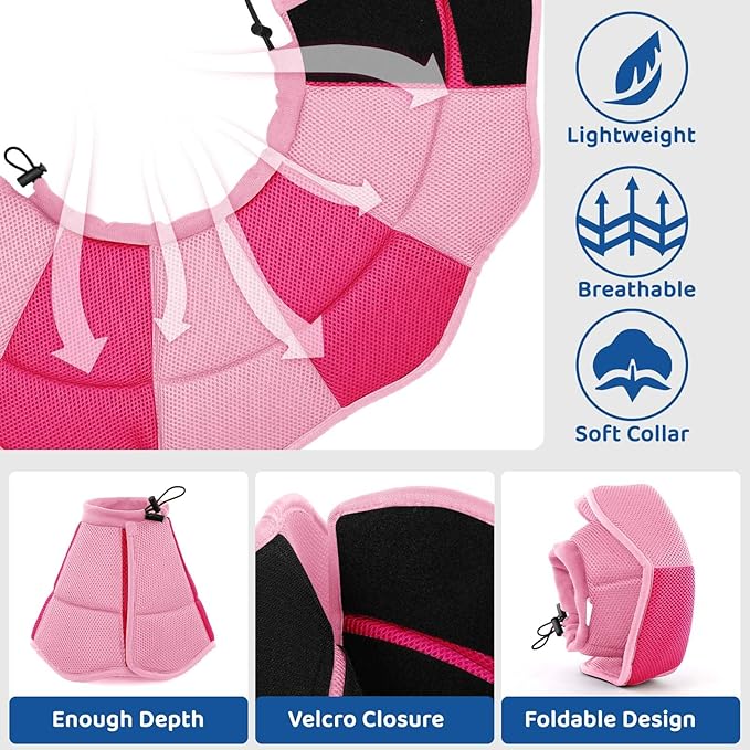 SUNFURA Dog Cone - Soft Cone for Dogs to Stop Licking, Pet E-Collar Alternative After Surgery, Adjustable Pet Recovery Collar for Wound Healing, Pink Small