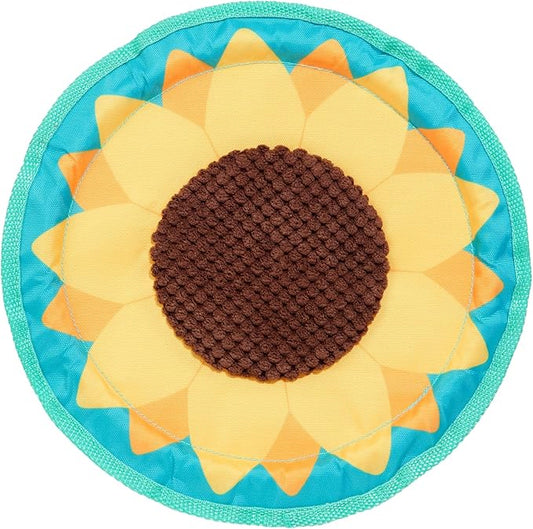 Barkbox Sunflower Flinger Flying Disc Dog Toy | Fluff-Free Crinkle Disc with T-Shirt Rope Edge | Durable Fetch Toy for Dogs & Puppies