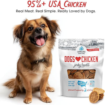 Farmland Traditions Dogs Love Chicken Jerky Dog Treats with Only 3 Ingredients and No Fillers, 6 Ounce Bag