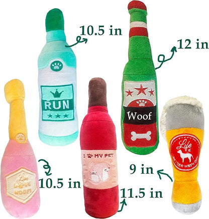 Jalousie Ultra Tough Funny Squeaky Toys - Fun to Play & Watch - Parody Dog Chew Toys (Wine & Beer, 5 Pack)