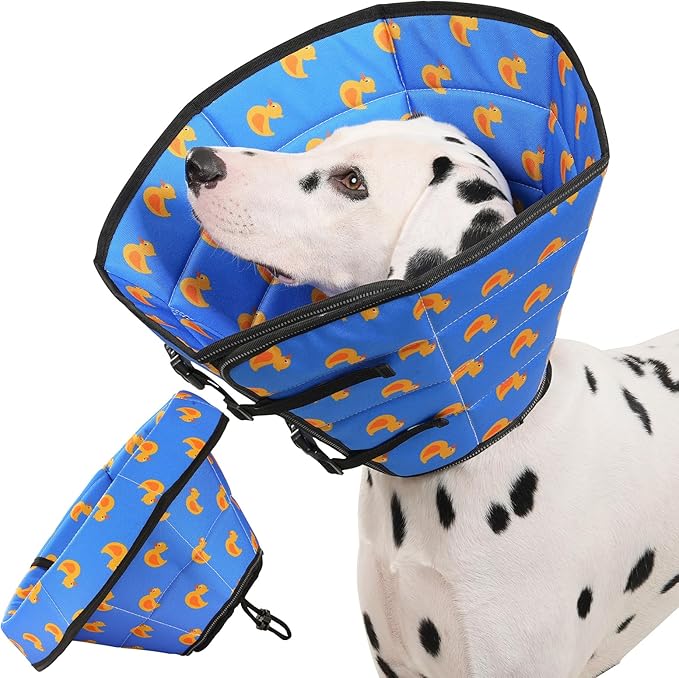 Avont Dog Cone Alternative, Adjustable Soft Comfy Foldable E Cones for Medium Large Dogs After Surgery, Escape-Proof Elizabethan Collar for Surgical Wound Recovery Stop Licking -Duck(S)