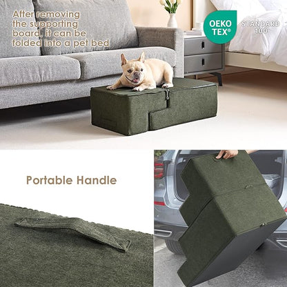 EHEYCIGA Dog Stairs for Bed 18" H, 4-Step Dog Steps for High Bed, Pet Steps for Small Dogs and Cats, Non-Slip Balanced Pet Ramp Indoor, Military Green