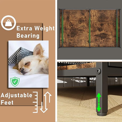 Dog Crate Furniture, Wooden Dog Kennel Table, Heavy Duty Large Indoor Dog House with Three Doors, 43" Large Size (Retro Brown)