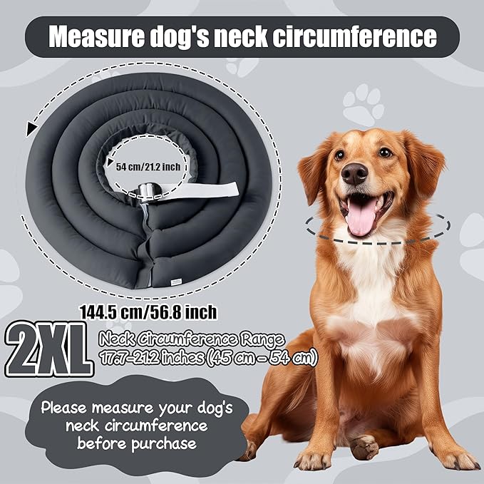 Soft Dog Cone Collar - Adjustable Recovery Cone for Large Dogs After Surgery to Stop Licking, Waterproof Elizabethan Protective Neck Donut Collar Alternative for Pet (Grey, 2XL)