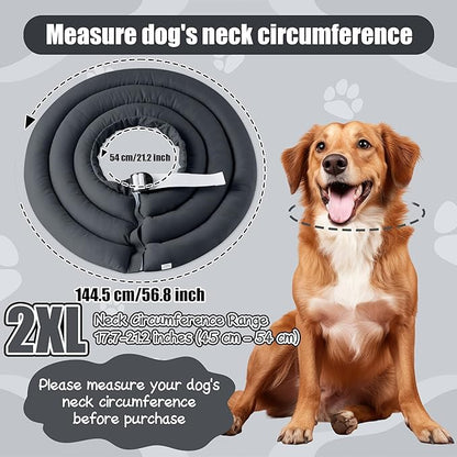 Soft Dog Cone Collar - Adjustable Recovery Cone for Large Dogs After Surgery to Stop Licking, Waterproof Elizabethan Protective Neck Donut Collar Alternative for Pet (Grey, 2XL)