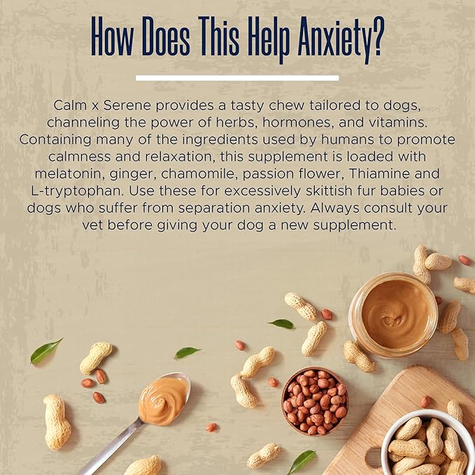 Healthy Pup Calming Chews for Dogs with Melatonin - 60 Delicious Soft Treats for Dog Anxiety Relief for Large and Small Dogs - Peanut Butter Flavor - Includes Chamomile, Thiamine, L-Tryptophan
