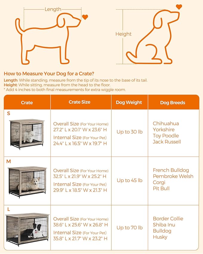 Feandrea 32.5" Dog Crate Furniture, Indoor Dog Cage Side End Table, L Pet Wood Kennel for Large and Medium Dogs up to 45 lb with Multi-Purpose Removable Tray, Double-Door Pet House, Greige