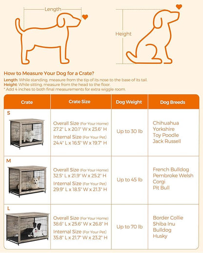 Feandrea 32.5" Dog Crate Furniture, Indoor Dog Cage Side End Table, L Pet Wood Kennel for Large and Medium Dogs up to 45 lb with Multi-Purpose Removable Tray, Double-Door Pet House, Greige