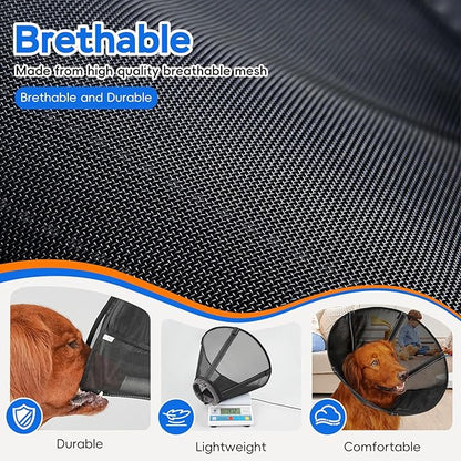 Breathable Mesh Dog Cone Collar for Surgery, Soft Elizabethan Recovery Alternative to Stop Licking,Pet Neck Collar for Large Medium Small Breeds(Navy Black,5)