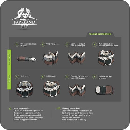 Parkland Pet Portable Foldable Playpen Exercise Kennel Dogs Cats Indoor/Outdoor Removable Mesh Shade Cover, Carrying Case & Collapsible Travel Bowl (Small)
