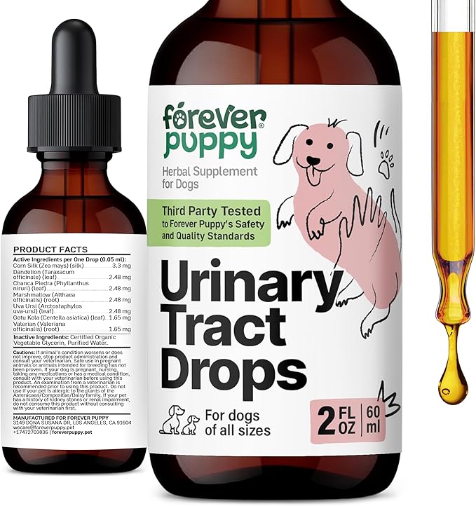 Forever Puppy Urinary Tract Drops for Dogs - Bladder Supplement w/Corn Silk & Chanca Piedra Stone Breaker - Dog Food Supplements - Sugar & Alcohol-Free Liquid Drops - 2 oz