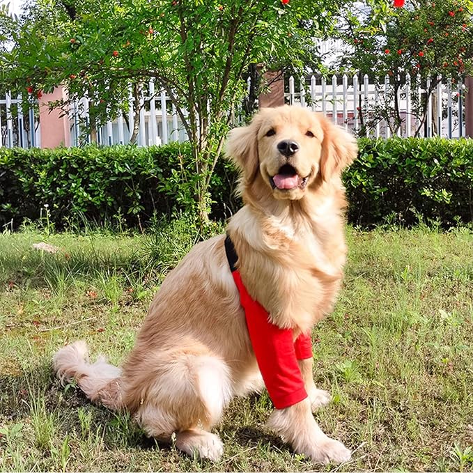 HDKUW Dog Elbow Protector, Dog Front Leg Recovery Sleeve for Prevent Licking Wound, Elbow Sleeves with Mesh Pad for Medium Large Dogs Red XL