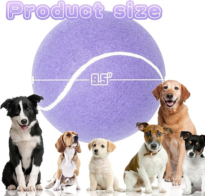Banfeng Big Tennis Ball for Dogs, Giant Dog Tennis Ball Toy Large Outdoor Sports Gift for Small Medium Large Dog (Light Purple, 9.5 inch)