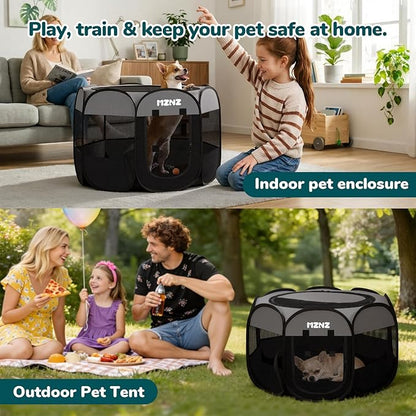 Dog Cat Playpen, Portable Puppy Pet Crate Indoor for Small Dogs Cats Rabbits, Foldable Dog Cage Enclosure for Outdoor, Pop Up Dogs Tent Kennel with Carrying Case, Dark Grey