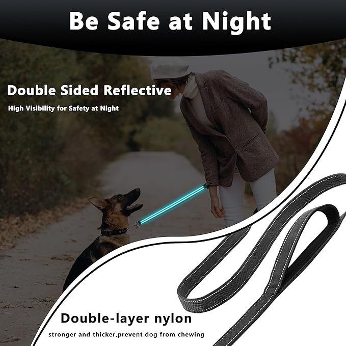 Dog Leash 6.5ft Long, Double Handle Dog Leash for Safety Control Training, Heavy Duty Dog Leads with Traffic Padded Handles, Reflective Leashes for Small Medium Large Dogs(6.5ft, Black)