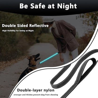 Dog Leash 6.5ft Long, Double Handle Dog Leash for Safety Control Training, Heavy Duty Dog Leads with Traffic Padded Handles, Reflective Leashes for Small Medium Large Dogs(6.5ft, Black)