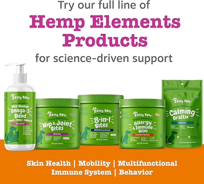 Zesty Paws Salmon Omega Oil Hemp for Dogs and Cats with Wild Alaskan Salmon Oil Omega 3 and 6 Fatty Acids with EPA DHA for Pets Supports Normal Skin Moisture and Immune System Function 16oz