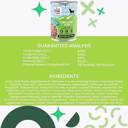 I and Love and You Wet Dog Food - Lambarama Stew - Lamb Recipe, Grain Free, Filler Free 13oz Can, 12pk