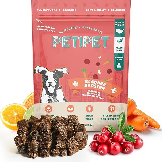 Petipet Bladder Booster Cranberry Supplement for Dogs - Helps Support Urinary Tract, Bladder, Kidney Health - Dog UTI Treatment - Vegan Dog Treats Made with Cranberry Extract Real Fruit and Vegetables