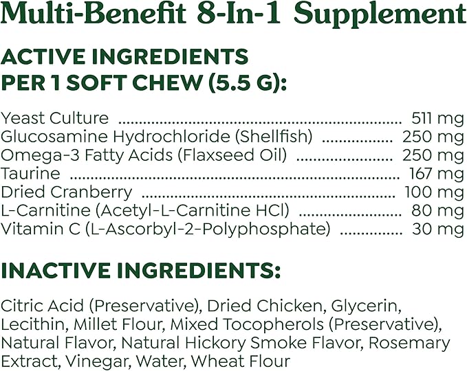 Greenies Dog Supplements 8-in-1 Multi-Benefit Dog Vitamins and Supplements Chicken Flavor, 7.76 oz. Pouch, 40 Count