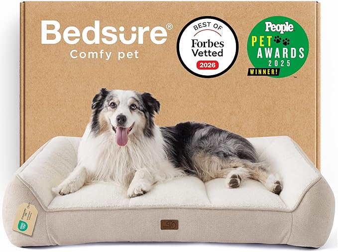 Bedsure SupportMax™ XL Orthopedic Dog Beds Large Sized Dog - As Seen on TV Extra Thick Supportive Dogs Couch with Waterproof Washable Cover, Extra Large Comfort Pet Sofa with Soft Sherpa, Beige