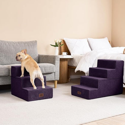EHEYCIGA Dog Stairs for Bed 20" H, 4-Step Extra Wide Dog Steps for High Bed, Pet Steps for Small Dogs and Cats, Non-Slip Balanced Pet Ramp Indoor, Purple