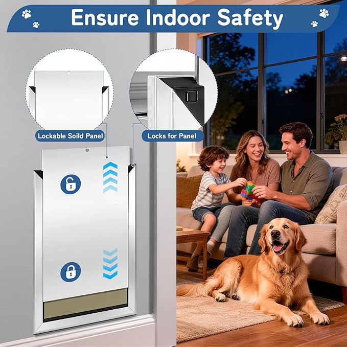 Extra Large Dog Door for Wall, XL Dog Door with 2 Self-Closing Insulated Flaps for Extreme Weather, Heavy Duty Aluminum XXL Dogs Doors with Telescoping Tunnel, Pets Up to 230LBS, X-Large, Sliver