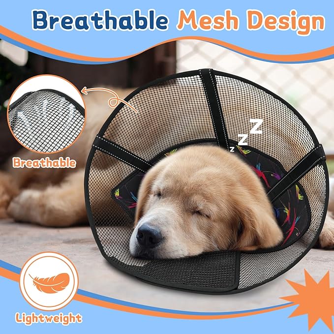 Dog Cone Collar to Stop Licking: Soft Mesh Recovery Collar After Surgery with Detachable Pad, Elizabeth Cone Alternative for Large Medium, Small Dogs, Normal Eating and Drinking (XS,Patterned)