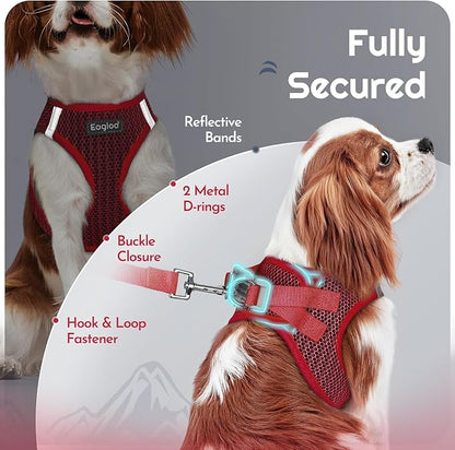 Eagloo Small Dog Harness and Leash Set, Step in Puppy Vest with Breathable Soft Mesh, Walking Reflective Pet Harness for Small Dogs, Red, XS