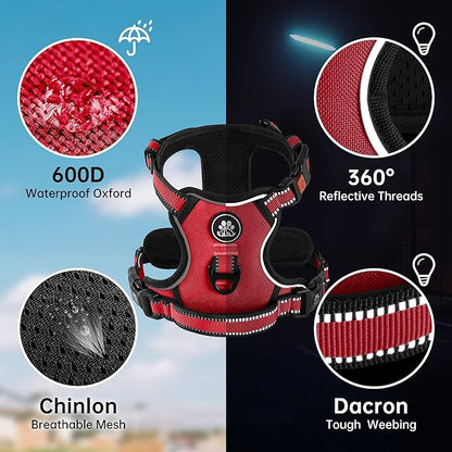 NESTROAD No Pull Dog Harness,Adjustable Oxford Dog Vest Harness with Leash,Reflective No-Choke Pet Harness with Easy Control Soft Handle for Small Dogs(Small,Red)